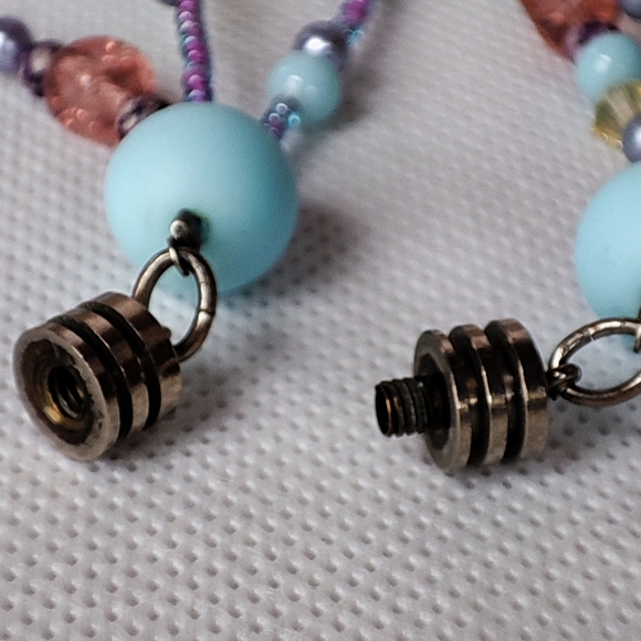 Mixed Media Vintage Three Strand Necklace Silver Tone Ribbed Barrel Clasp EUC - Picture 7 of 9